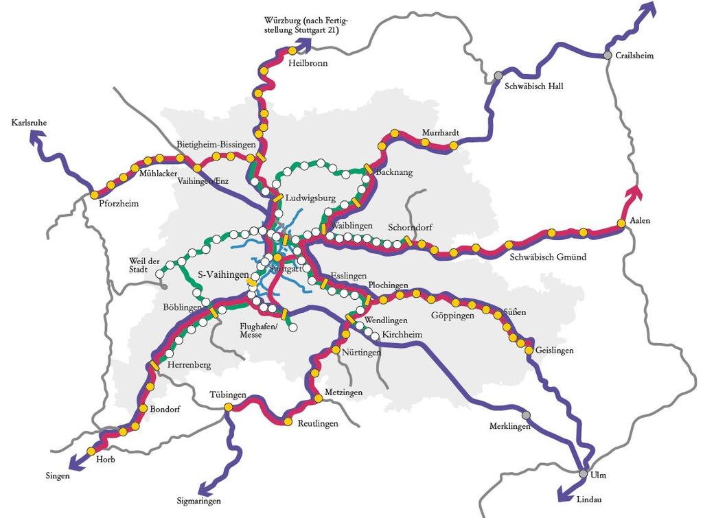 Fahrplan nach Inbetriebnahme S 21 und NBS: Ein attraktives System aus Expresszügen Erste Stufe MEX: Einführung bereits ab 2019 Mit