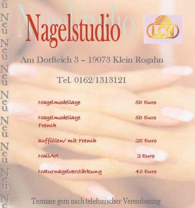 Perfektion Anzeigen der Nagelpflege Seit dem 14. April 2003 gibt es ein neues Nagelstudio in Klein Rogahn.