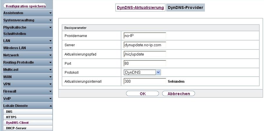 2 Dienste - DynDNS 2.2 Konfiguration Um DynDNS zu konfigurieren, muss ausschließlich folgendes Menü konfiguriert werden: Gehen Sie zu Lokale Dienste -> DynDNS-Client. 2.2.1 Neuer Provider Wenn Sie