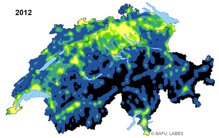 Nächtliche Lichtemissionen Schweiz! 1994-2012: Verdoppelung Lichtemissionen gegen oben!