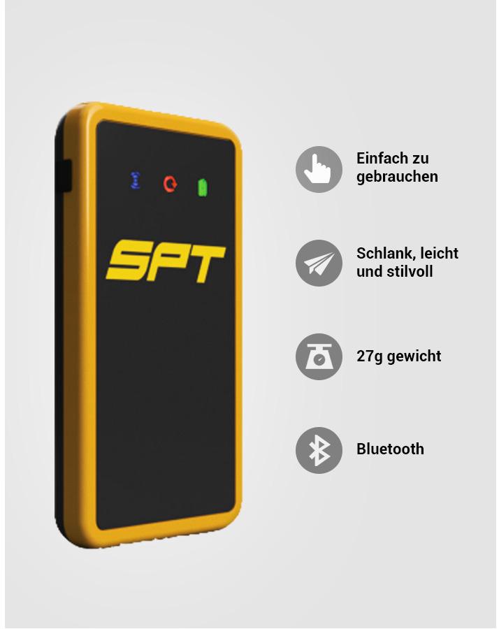Technische Daten Technik GNSS Ortsbestimmung Beschleunigungsmesser Magnetometer Bluetooth 10Hz Aufnahme 10 Std. Speicherkapazität 6 Std.