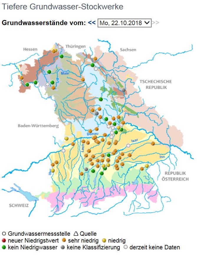 Wöchentliche und anlassbezogene Meldungen der Regierung zur Niedrigwassersituation Grundwasser / Wasserversorgung Fließgewässer