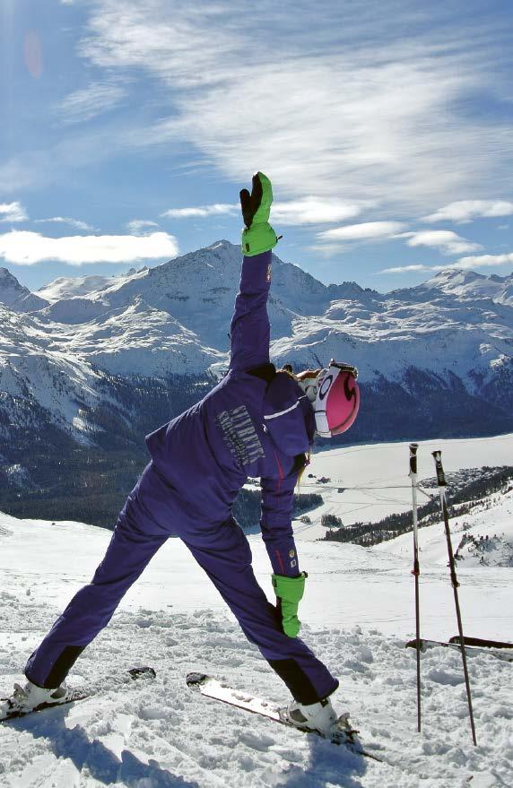Yoga on Snow Yoga bedeutet «verbinden» und das «Yoga on Snow»-Erlebnis der Suvretta Snowsports School ermöglicht Ihnen ebendies in der herrlichen Engadiner Natur und Bergwelt.