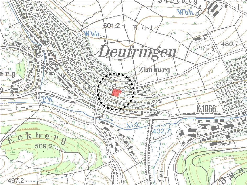 Untersuchungsumfang, Abgrenzung des Untersuchungsbereichs Das Plangebiet liegt auf Gemarkungs Deufringen, nördlich der K1066, welche die Ortsteile Aidlingen und Deufringen miteinander verbindet.
