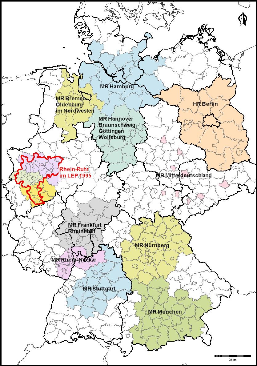 2. EMR Rhein-Ruhr EMR: Normatives Konzept der deutschen Raumentwicklungspolitik Metropolregionen sind räumliche und funktionale Standorte, deren herausragende Funktionen im internationalen Maßstab
