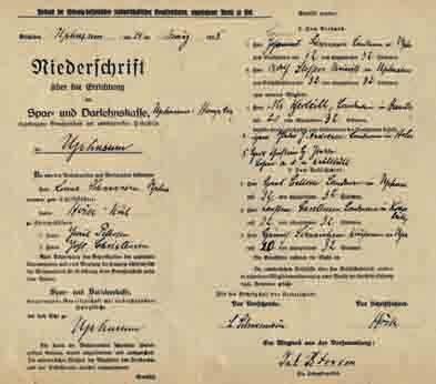 1926» Spar- und Darlehnskasse Uphusum» Zur ersten Generalversammlung der Genossenschaft am 10. April 1926 waren 14 Mitglieder erschienen.