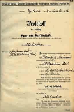 » Raiffeisenbank Wiedingharde» 1919 Der Vorstand wurde ermächtigt, Anleihen und Spareinlagen bis zum Höchstbetrag von 50.000, Mark aufzunehmen.
