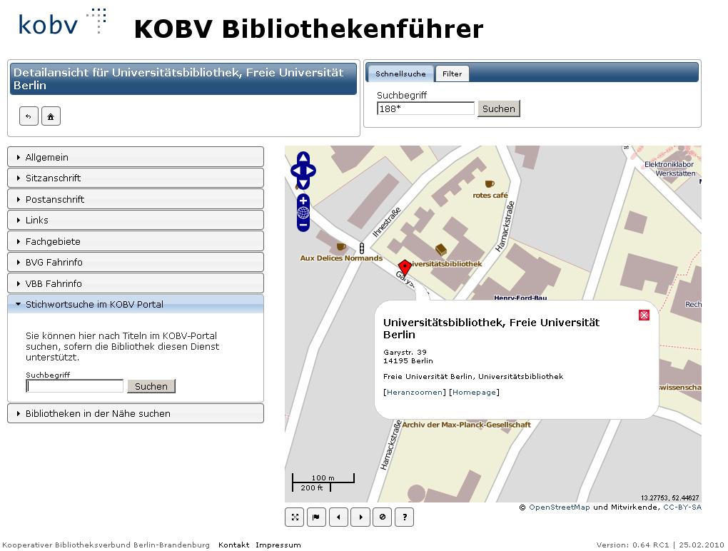 Bibliothekenführer - Features 04177 Leipzig Allgemeine Informationen 04177 Leipzig Fachliche Erschliessung Location Based