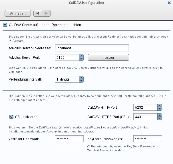 Das von Ihnen erstellte SSL-Zertifikat muss auf jedem Rechner oder Endgerät, mit welchem Sie auf den Advolux-CalDAV-Server zugreifen wollen, hinterlegt werden und dem Zertifikat vertraut werden.