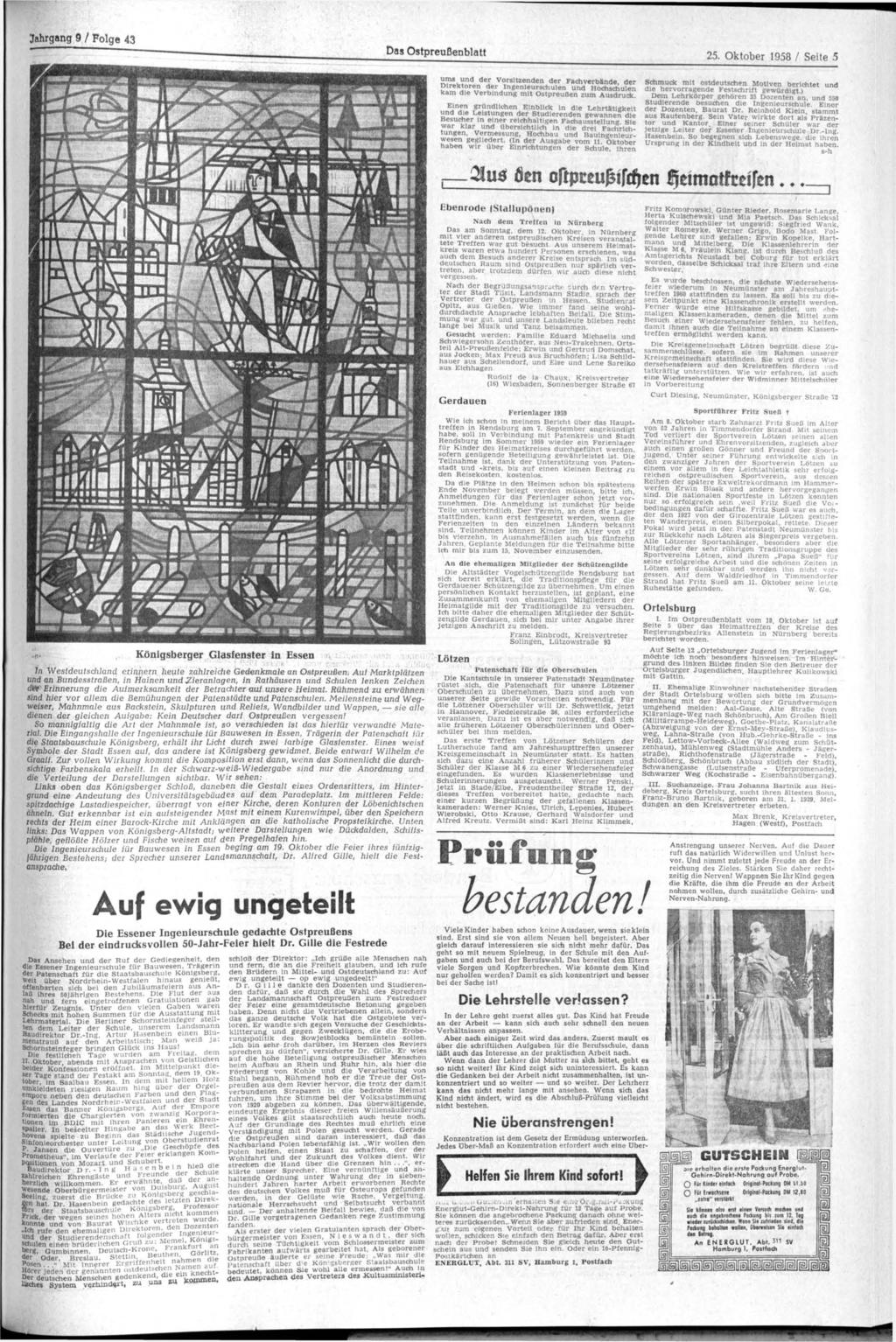 Das Ostpreußenblatt Oktober 1958 / Seite 5 AU cr*t«r der vielen Gratulanten sprach der Oberbürgermeister von Essen, N i e s w a n d t.