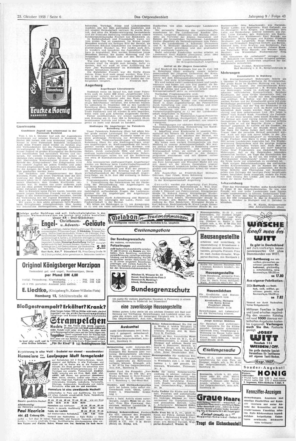 25. Oktober 1958 / Seite 6 Das Ostpreußenblatt üurn hinnen HANNOVER Gumbinner Jugend zum zehntenmal In der Patenstadt Bielefeld Vom l. bis 6.