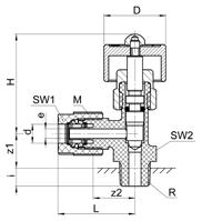 Robinet-équerre de réglage avec filetage mâle Elbow regulating valve with male adaptor thread SO NV 31A21EB Type -d -R Mat.-Nr.