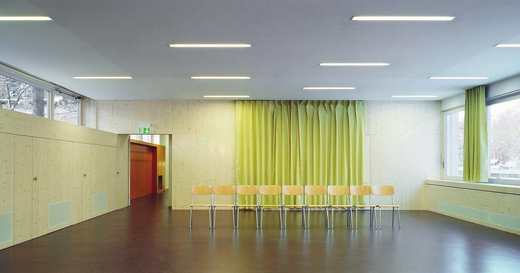 Die verwendeten Materialien in den Innenräumen sind wie im ursprünglichen Projekt von Hermann Baur an natürliche Töne und