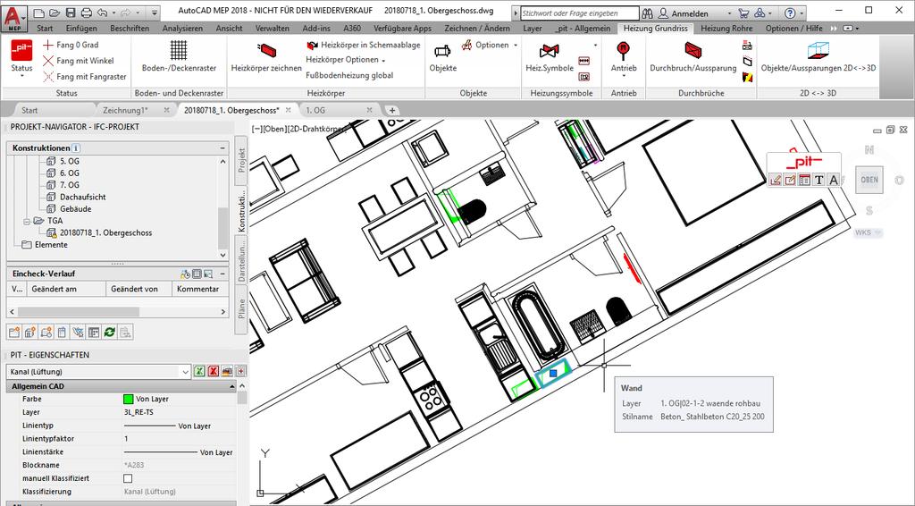 BIM Schlitz-/Durchbruchplanung 3D BIM Gebäudemodell für die TGA-Modellierung einrichten