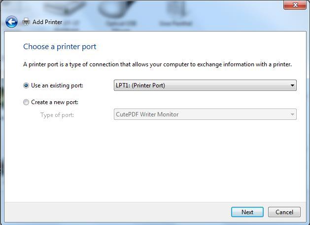 Oder: Wenn nötig, erstellen Sie eine neue Verbindung (siehe Microsoft Manual) Beispiel für eine LPR-Verbindung: Auf den Druckserver des Druckers soll über den LPR-Port (TCP / IP-Port