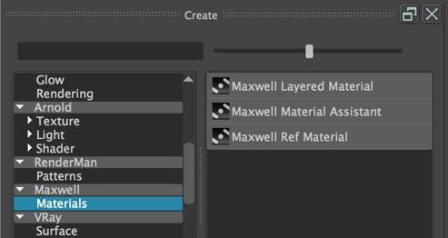 Sind die UVs korrekt skaliert, kann das UV-Visualisierungsmaterial mit einem Maxwell-Material ersetzt werden: Im Hypershade-Materialeditor: Create > Maxwell > Materials > Maxwell Layered Material
