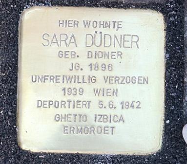 Sara Düdner Griesgasse 26 Jüdische Opfer VERBUNDENE GEDENKSTEINE Edgar Düdner Ernst Düdner Isak Düdner Hedwig Düdner Geburt Sara Düdner, geborene