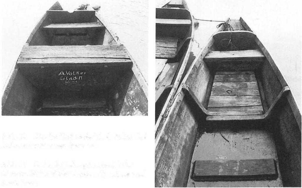 357 Abb. 10 Kist des Fischerschelchs in Erlach bei Lohr an der hinteren Bootsheb. Abb. II Bodendoppelung im Bereich der hinteren Heb zwischen letztem Spantpaar und Ruderbank.
