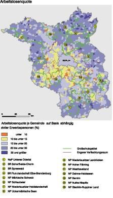 In den Biosphärenreservaten Schorfheide-Chorin und Flusslandschaft Elbe- Brandenburg sowie den Naturparken Märkische Schweiz und Niederlausitzer Landrücken beträgt der diesbezügliche Anteil sogar bis