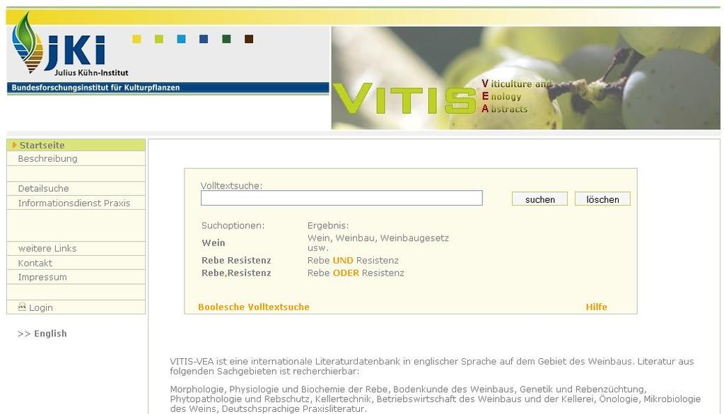 Artikel der Zeitschrift VITIS Journal of Grapevine Research sind seit 1957 aufgenommen. Praxisrelevante Artikel in deutscher Sprache sind seit 1994 aufgenommen.