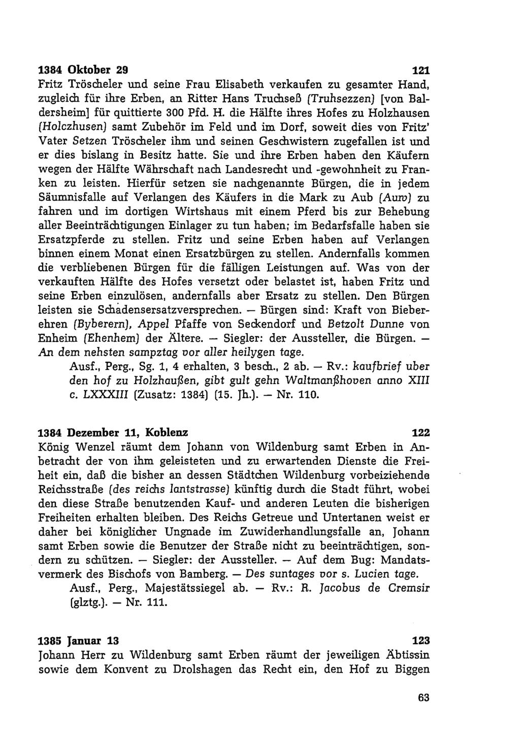 1384 Oktober 29 121 Fritz Tröscheler und seine Frau Elisabeth verkaufen zu gesamter Ha