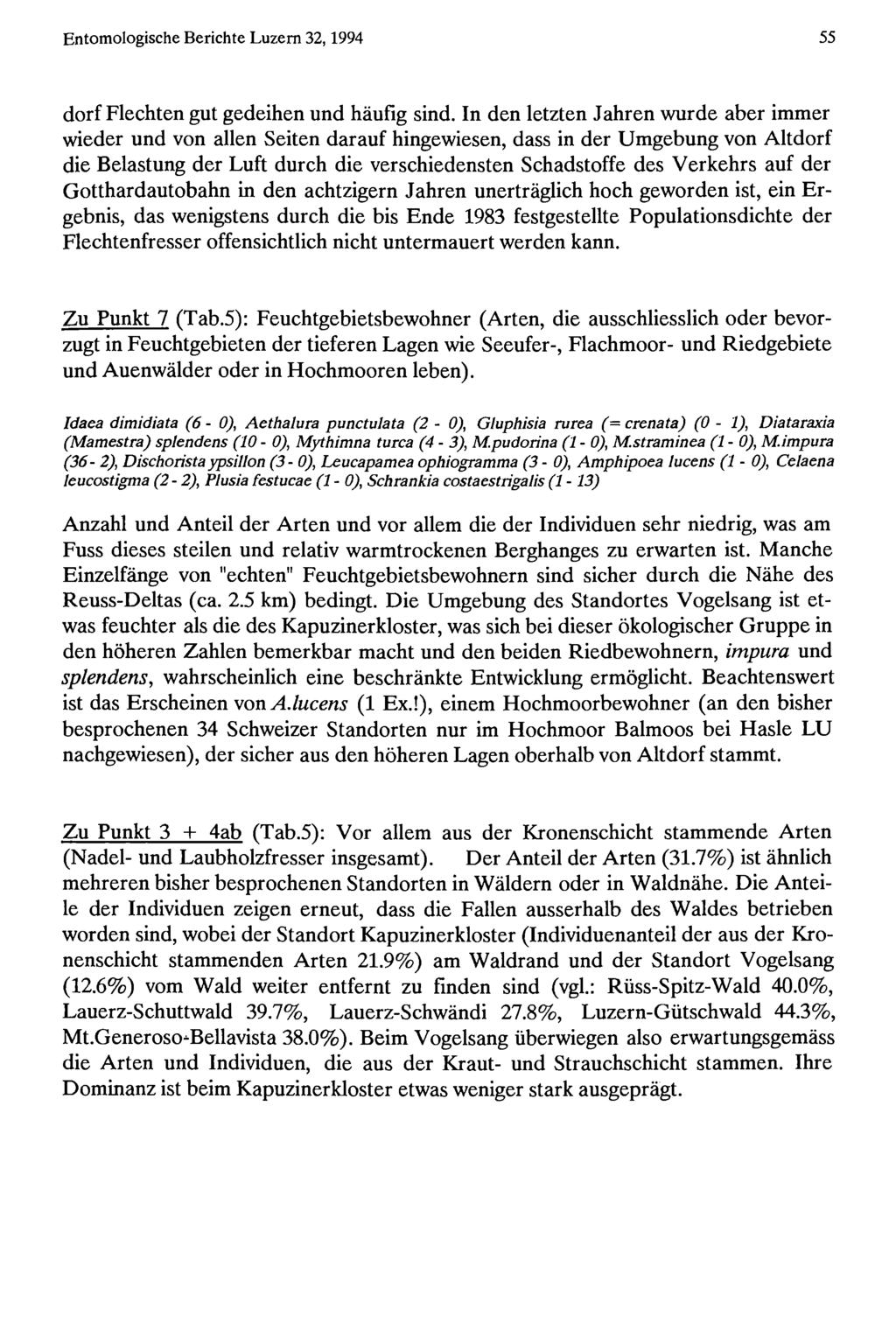 Entomologische Berichte Natur-Museum Luzern 32,1994 und Entomologische Gesellschaft Luzern; download www.biologiezentrum.at 55 dorf Flechten gut gedeihen und häufig sind.