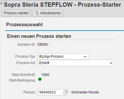 PROZESSSTART Sopra Steria STEPFLOW Prozessstarter aufrufen NWBC auf FBD starten Login mit User