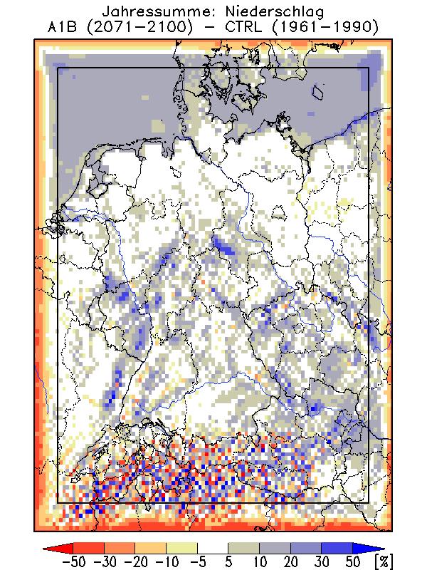 Niederschlagsänderung Sachsen 2071-2100 zu