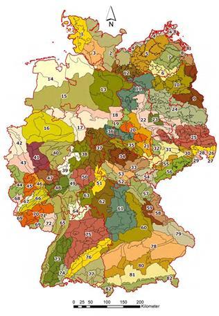 2. Vorkommensgebiete (VKG) 6 Vorkommensgebiete 82 Wuchsgebiete 46 Ökologische Grundeinheiten 1.