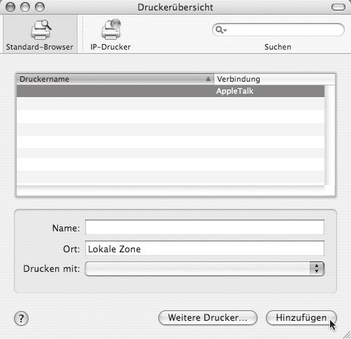 MAC OS X 14 Konfigurieren Sie den Druckertreiber. Das Gerät kann unter Benutzung der IPP-Funktion drucken.