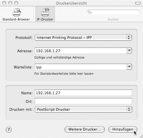 MAC OS X Drucken bei Verwendung der IPP-Funktion Das Gerät kann unter Benutzung der IPP-Funktion drucken.