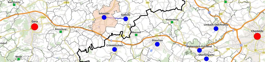 Auswirkungsanalyse Lebensmitteldiscounter in Schmölln Karte 1: Lage von Schmölln und zentralörtliche Struktur der Region Legende Standortgemeinde Schmölln