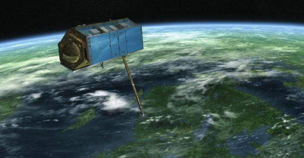 TerraSAR-X in seiner Umlaufbahn in 514 Kilometer Höhe.