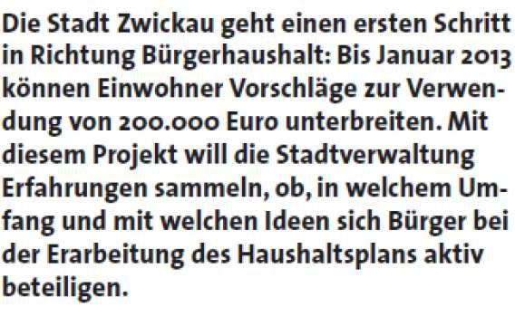 INtegriertes StadtEntwicklungsKonzept Zwickau 2025/2030 INSEK Bürgerhaushalt Ein gutes Beispiel für eine