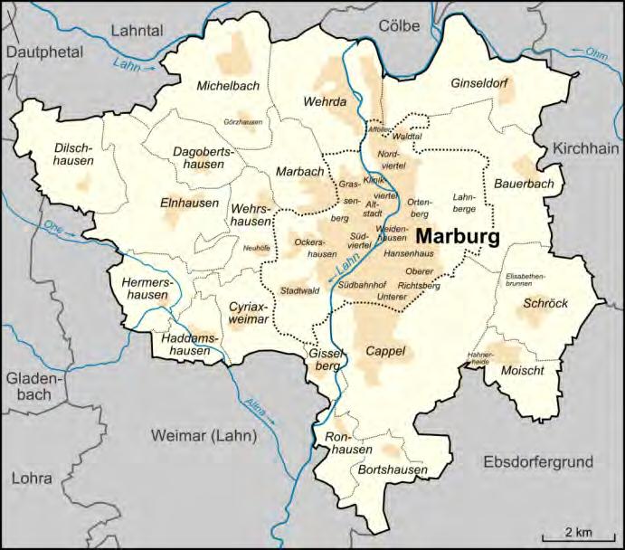 Großraum Marburg: 12.388 ha Einwohner Marburg: ca. 81.147 Besiedelte Fläche Kernstadt: 668 ha Das Modellgebiet: Biegenviertel und Nordstadt Gesamtfläche Modellgebiet: ca.