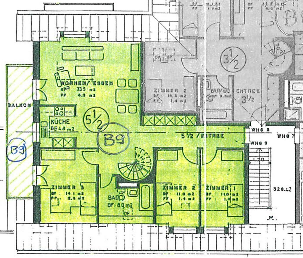Grundrissplan Wohngeschoss (Küche ist offen und Loggia nicht