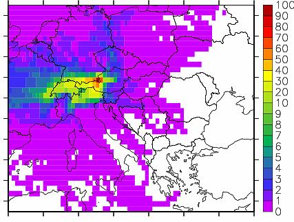 Herkunftsanalyse PM10 Variation von Jahr zu Jahr Abbildung 62: Häufigkeitsverteilung der Rückwärtstrajektorien für Salzburg, Winter 2006/07.