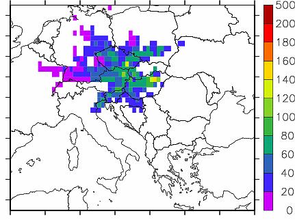 Herkunftsanalyse PM10 Variation von Jahr zu Jahr Abbildung 71: Konzentrationsgewichtete Häufigkeitsverteilung der Illmitz erreichenden Trajektorien, Winter 2001/02.