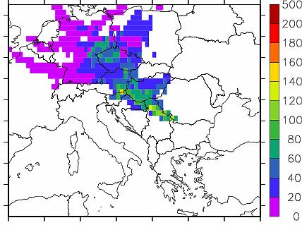 Herkunftsanalyse PM10 Variation von Jahr zu Jahr Abbildung 74: Konzentrationsgewichtete Häufigkeitsverteilung der Illmitz erreichenden Trajektorien, Winter 2004/05.