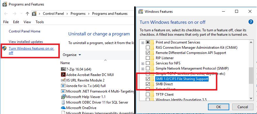 2 PC-Netzwerkfreigabe erstellen Abbildung 2-2 3 2 1 Wählen Sie über die Seite "Programm deinstallieren oder verändern" die Funktion "Windows-Features aktivieren oder deaktivieren" aus (4).