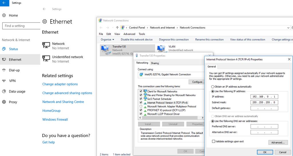 Microsoft Windows 10 Öffnen Sie die Systemsteuerung über "Start > Einstellungen". Öffnen Sie in der Systemsteuerung den Ordner "Netzwerk- und Internet". Wählen Sie die Option "Ethernet" aus (1).