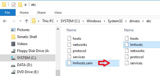 Hinweis Häufig liegt die "lmhosts Datei" als "lmhosts.sam Datei" vor. In diesem Fall editieren Sie den Dateinamen und löschen Sie die Erweiterung ".sam".