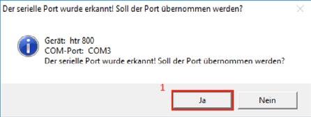 Klicken Sie daraufhin auf das COM-Port Menü 1.3 oben links im Kommunikationsmenü und wählen Sie den COM-Port 1.4 des Geräts. Klicken Sie nun auf Port Prüfen 1.