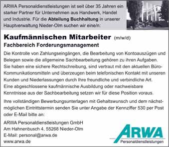 Donnerstag, den 30. August 2018 Anzeigenteil Seite 33 Zuverlässige Verteiler für das Nachrichtenblatt der Verbandsgemeinde Wörrstadt in Saulheim gesucht.