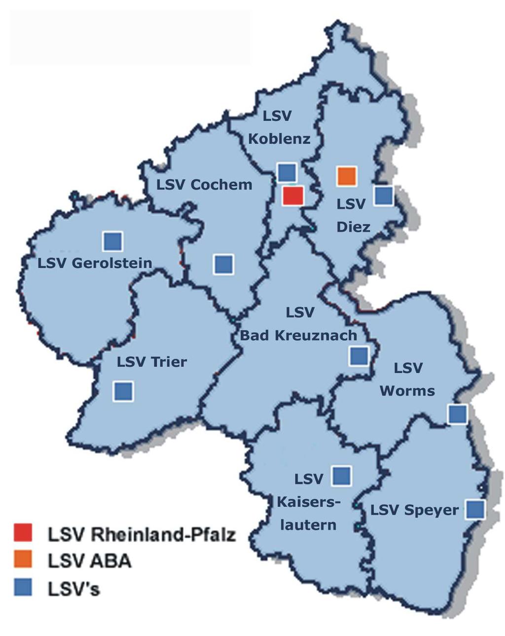 Verteilung der Standorte zu betreuendes Strassennetz im Landesbetrieb Mobilität RLP: 870 km Bundesautobahnen 3.000 km Bundesstraßen 7.200 km Landesstraßen 7.400 km Kreisstraßen Σ 18.