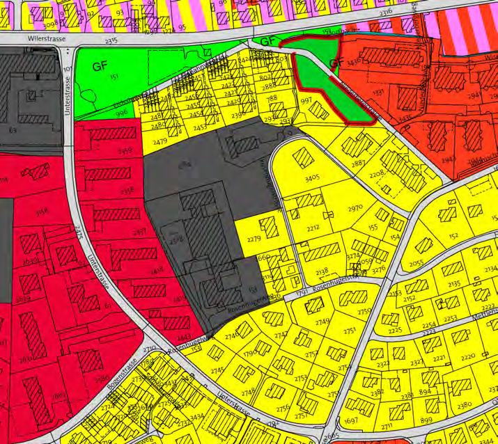 Zonenplan Laut dem rechtsgültigen Zonenplan liegt das Bearbeitungsgebiet grösstenteils in der Wohnzone W2.