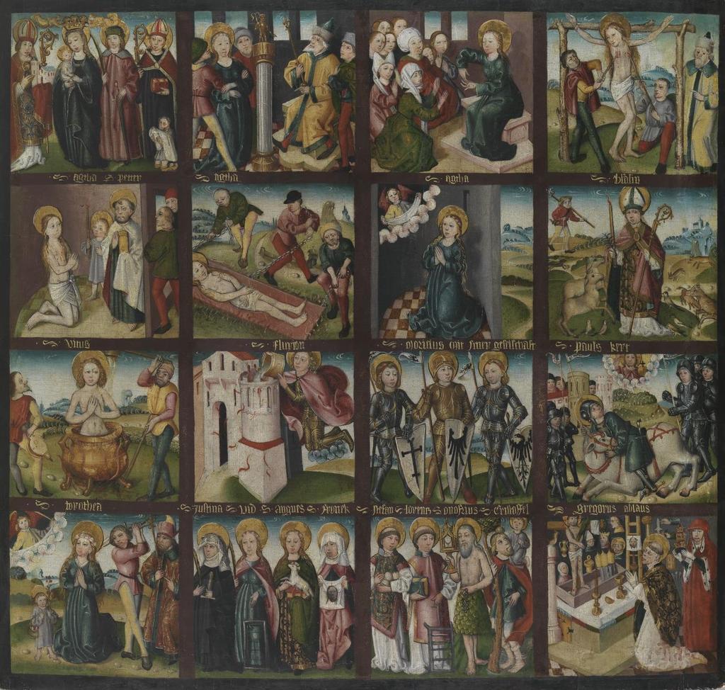 04 Hans Murer: Legendentafel, um 1460/80 Konstanz Malerei auf Fichtenholz 75,3 cm hoch x 81 cm breit Die Legendentafel stammt wohl aus der ehemaligen Reichsabtei