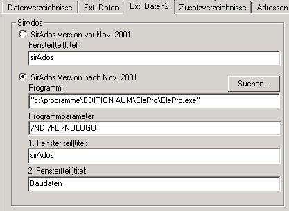 4. Einstellen der Online-Schnittstelle in ARRIBA Sie verwenden eine sirados-baudaten Version vor Nov. 2001 Die Standard-Einstellung in ARRIBA ist derzeit auf die sirados-baudaten Versionen vor Nov.