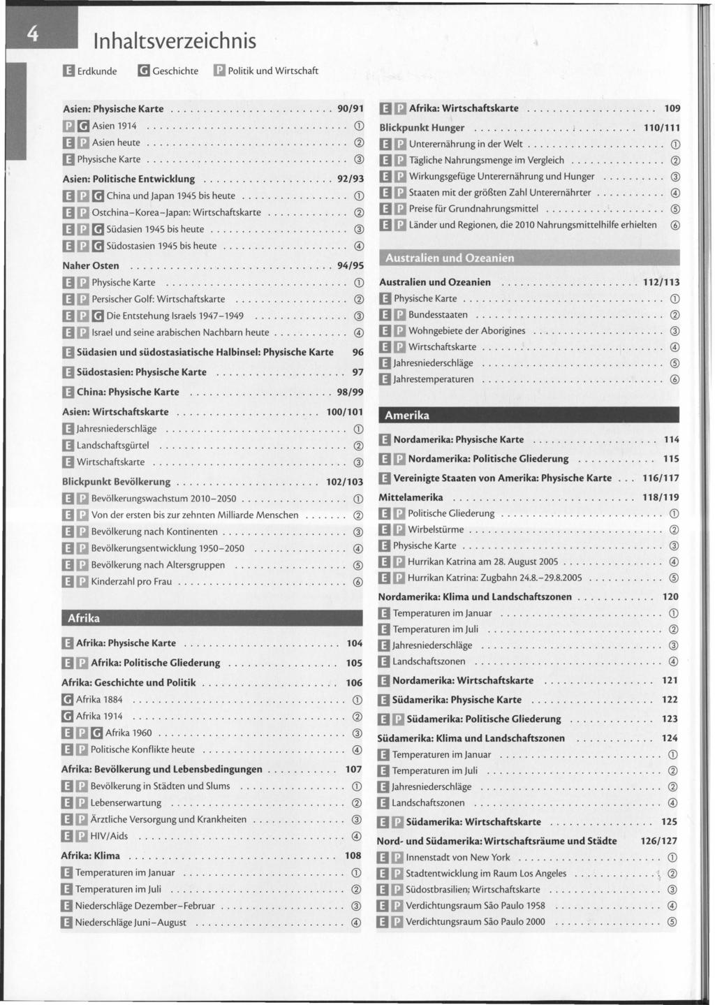 II Erdkunde [!I Geschichte llj Politik und Wirtschaft Asien: Physische Karte......................... 90/91................................ CD llj [!I Asien 1914 II llj Asien heute.