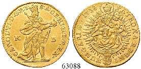 3,47 g. Erzherzog mit Schwert und geschultertem Zepter steht von vorn / Mit Herzogshut bekrönter Kärtner Wappenschild. Gold.